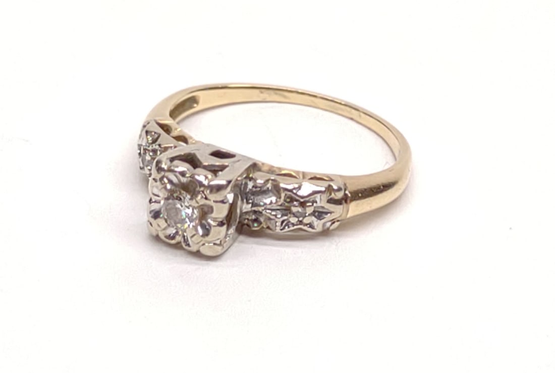 Art Deco 14K W/Y Gold Diamond Ring (sz 3) (1 of 7)