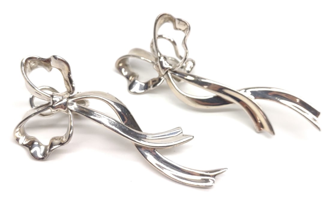 Tiffany & Co Sterling Silver Bow Clip On Earrings (1 of 8)