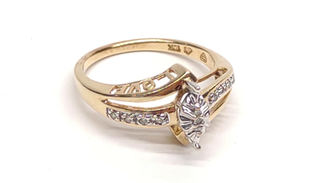 10K Yellow Gold & Diamond "LOVE" Ring (sz 7) (1 of 6)