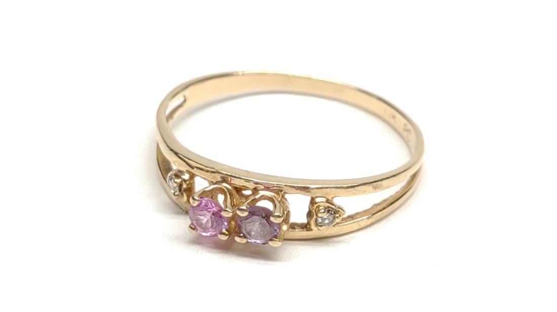 10K Gold Pink Tourmaline & Smoky Quartz Ring (1 of 6)