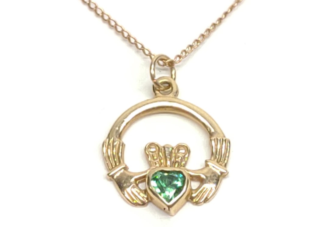 14K Gold & Emerald Claddagh Pendant Necklace (1 of 7)