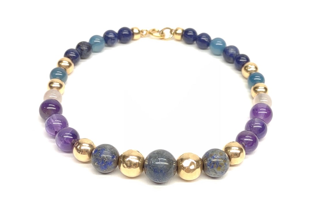 14K Gold Amethyst Lapis Moonstone Beaded Bracelet (1 of 6)