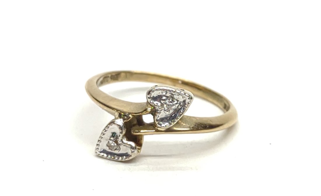 Vintage 10K Gold Diamond Double Heart Ring (sz 5) (1 of 6)