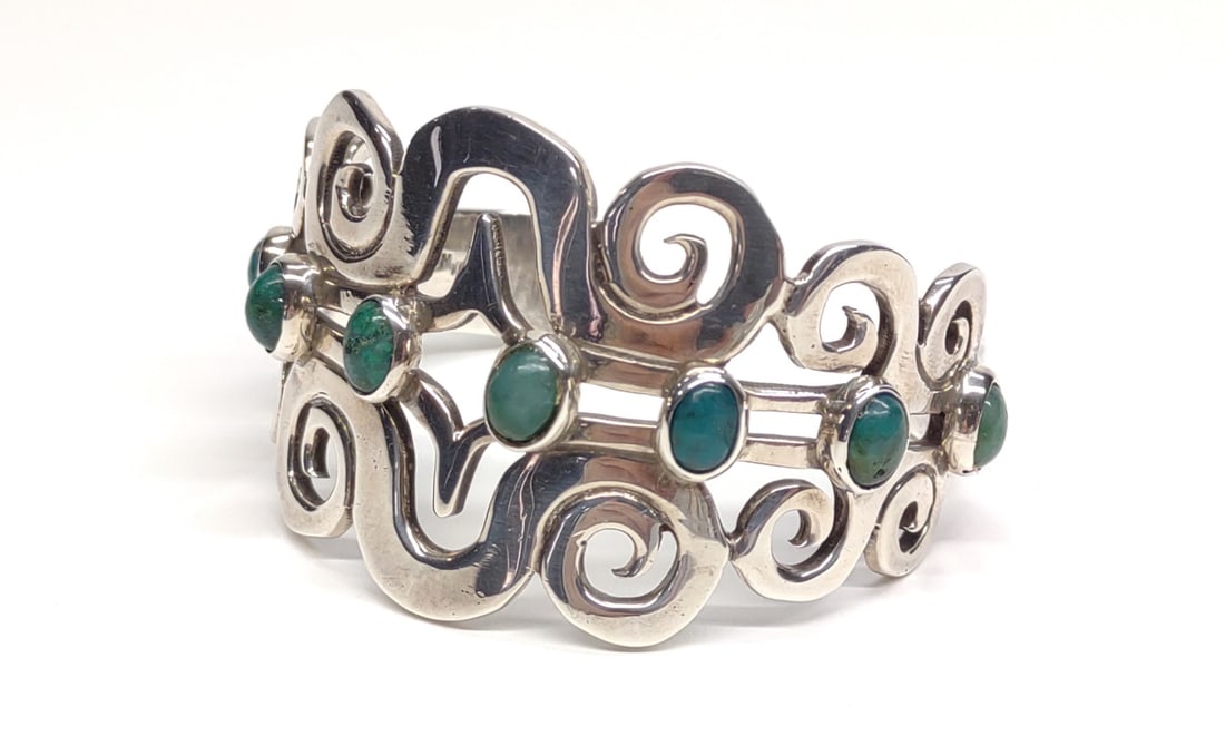 Vintage Mexico Sterling & Turquoise Cuff Bracelet (1 of 9)