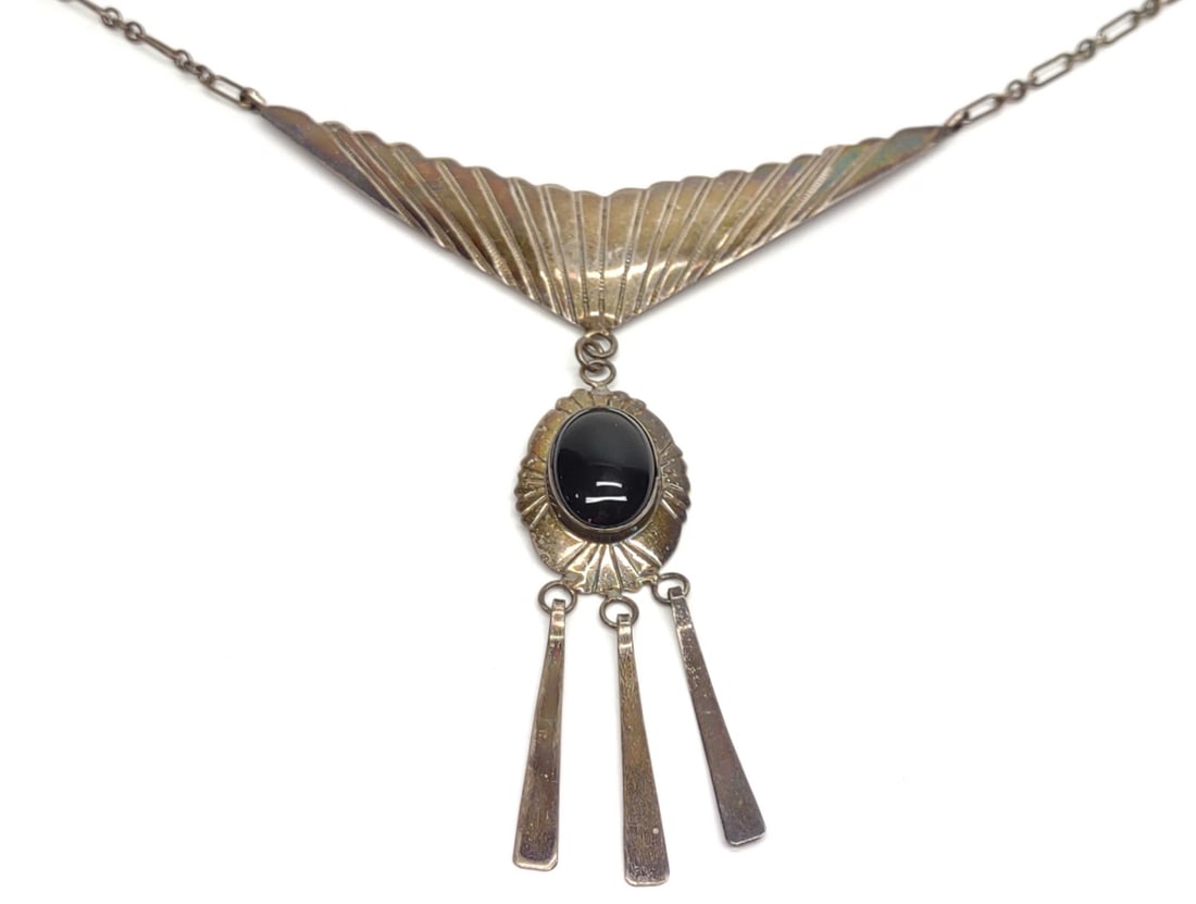Nakai Navajo Sterling Silver Onyx Signed Necklace (1 of 9)