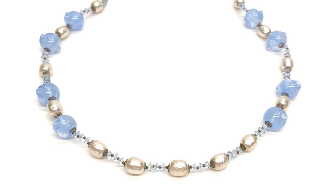 Vintage Miriam Haskell Signed Blue Glass Necklace (1 of 5)