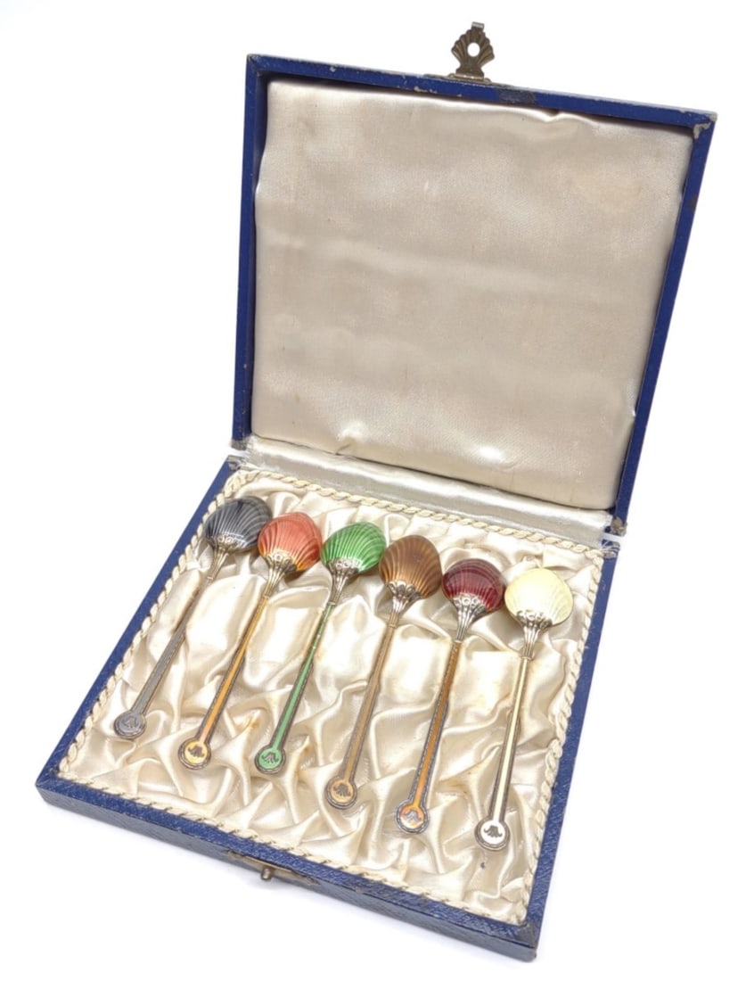 Swedish .800 Silver 6pc Demitasse Enamel Spoon Set (1 of 7)