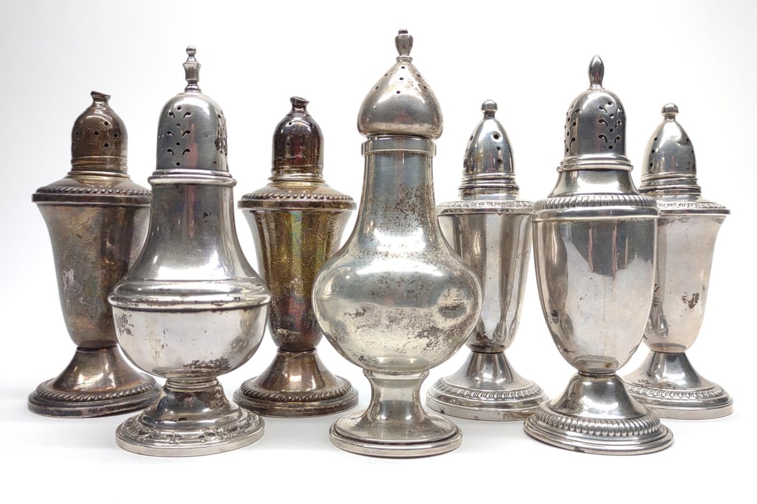 7 Sterling Silver Shakers (5 weighted sterling) (1 of 9)