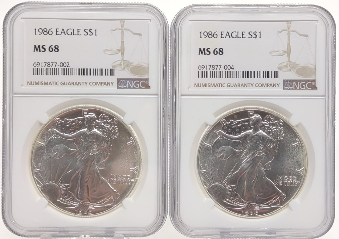 (2) 1986 $1 Silver Eagle Coins NGC MS 68 (1 of 5)