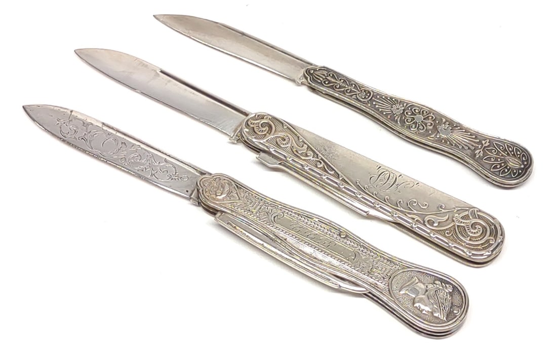 3 Victorian Ladies Fruit Knives (2 Sterling) (1 of 12)