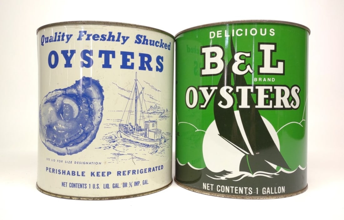 2 Vintage 1 Gal Oyster Tins (B&L, Tidewater Clam) (1 of 5)