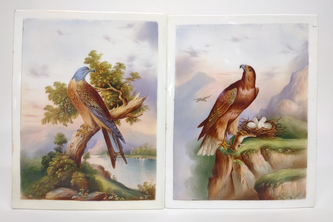 Pair of Austrian Hand Painted Porcelain Bird Tiles (1 of 10)