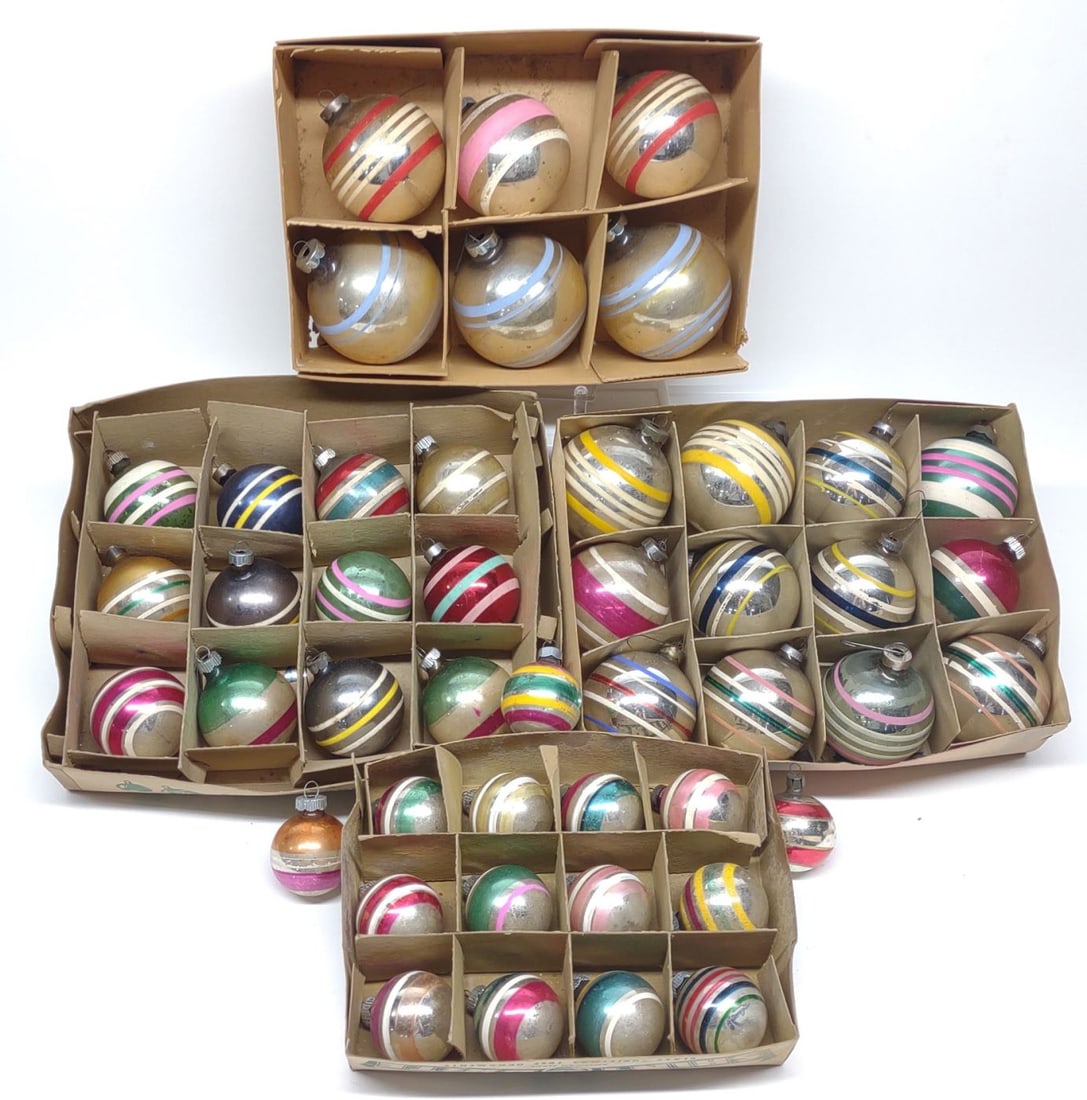 (45) Vintage Glass Striped Christmas Ornaments (1 of 7)