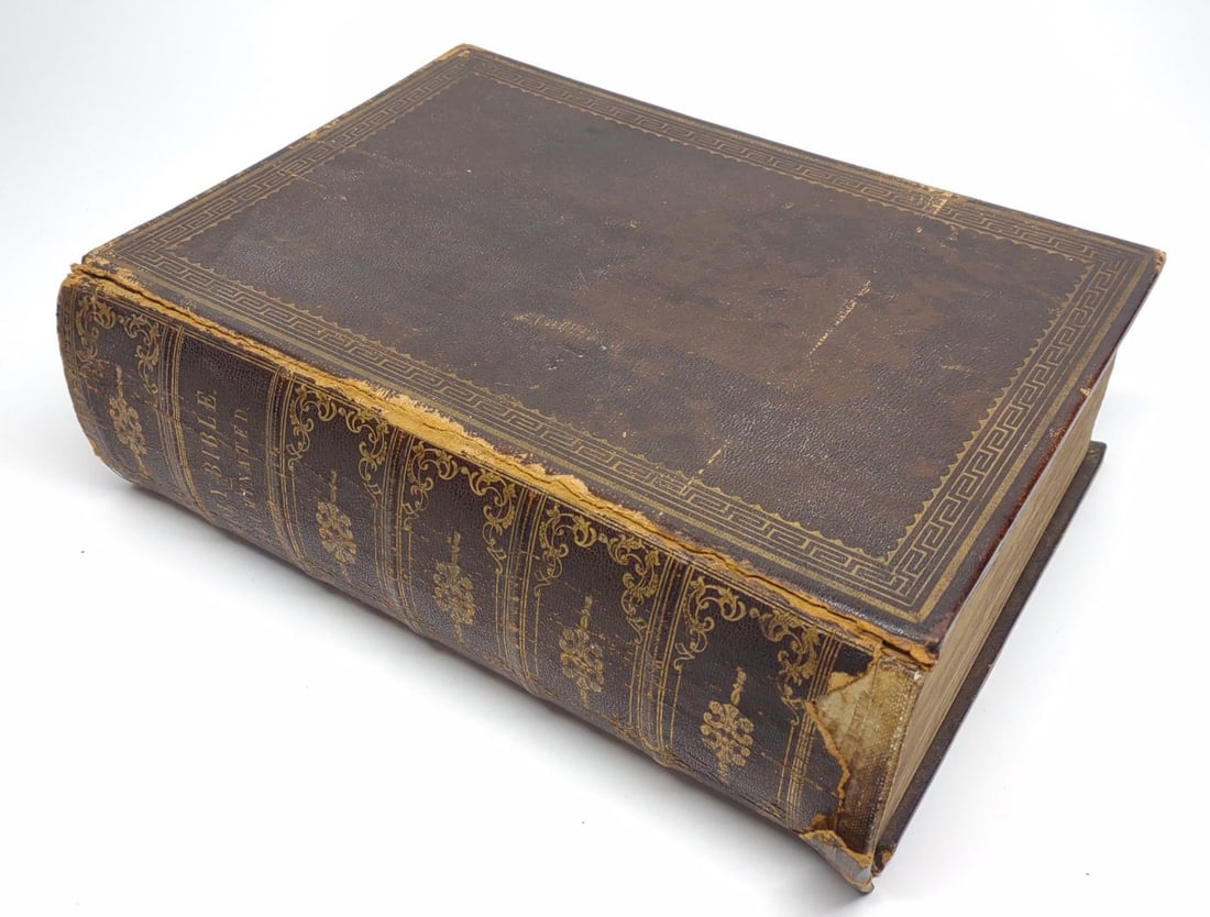 Antique 1846 The Illuminated Bible: Antique 1846 Holy Bible Illuminated version. Harper & Brothers publisher NY. Book measures approximately 13.25" x 10" x 4.25".