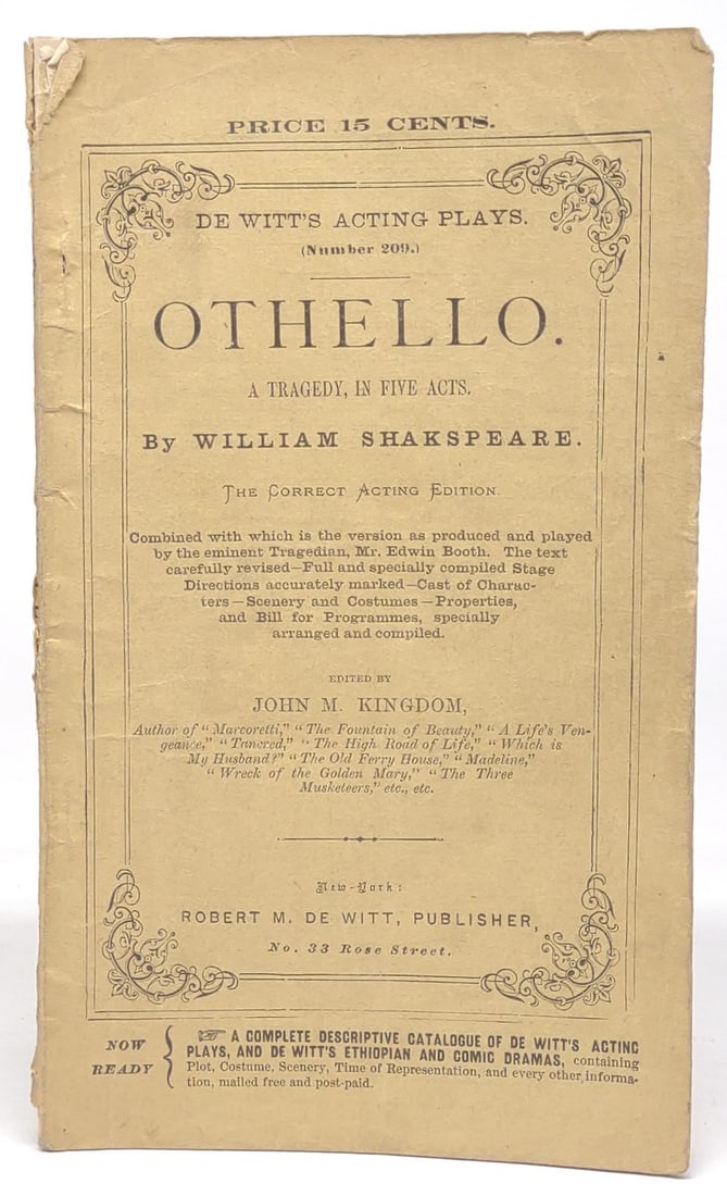 1876 Othello William Shakespeare De Witts Playbill (1 of 8)