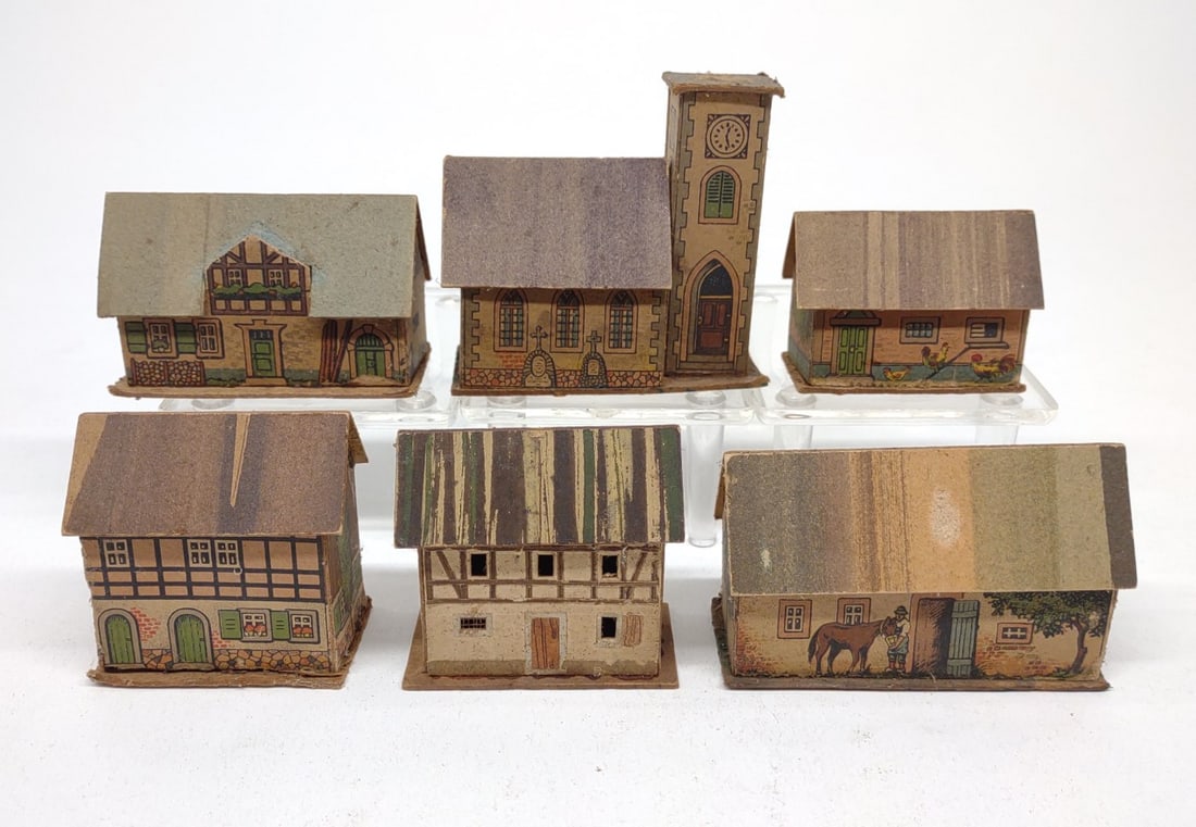 6 Putz Lithograph Cardboard Village & Farm Houses (1 of 11)