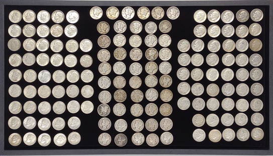 (151) 90% Silver Dimes (Mercury & Roosevelt): (151) 90% silver US dime coins including: (100) 1964 and prior Roosevelt dimes and (51) Mercury dimes. FV: $15.10. SHIPPING OPTIONS AVAILABLE: LiveShipping or UPS Pack & Ship. In-house shipping availa