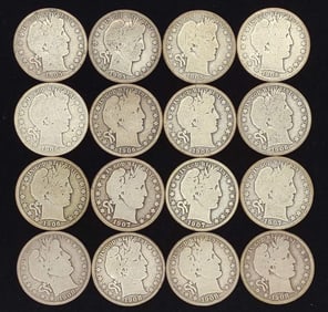 (16) Barber Half Dollar US Coins (1905-1908)