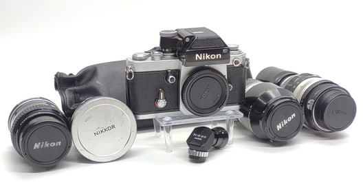 Vintage Nikon F2 SLR Camera w/ 4 Lenses