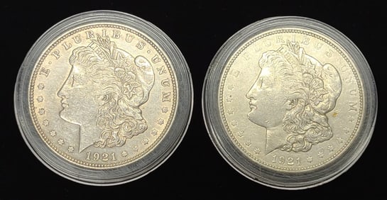 (2) 1921 Morgan Dollar US Coins (1921 & 1921-D)