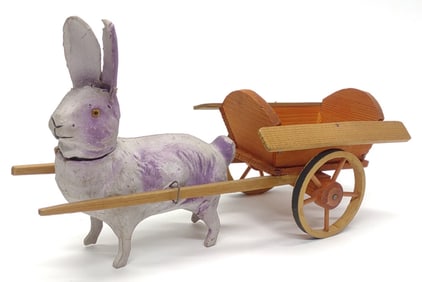 Antique German Rabbit Pulling Cart Candy Container