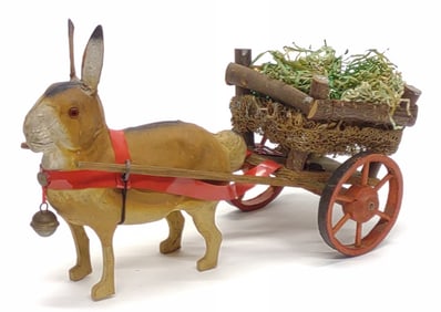 Antique German Easter Rabbit Pulling Cart