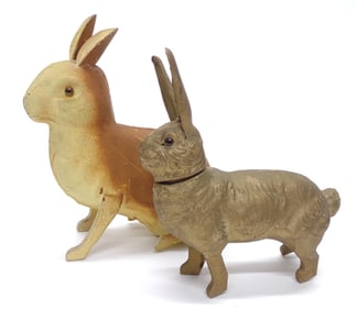 2 Antique German Easter Rabbit Candy Containers