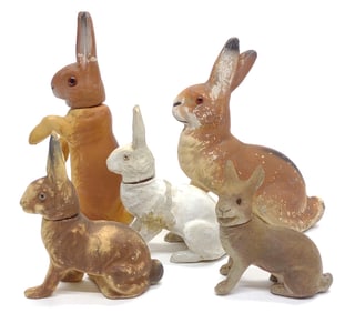 5 Early German Easter Rabbit Candy Containers