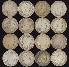 (16) Barber Half Dollar US Coins (1896-1904)