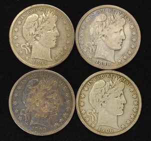 (4) Barber Half Dollar US Coins