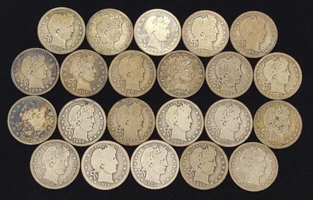 (22) Barber Quarters US Coins (1892-1915)