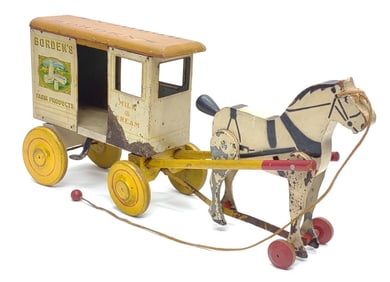 Rich Toys Bordens Milk Horse & Wagon Pull Toy