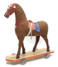 Vintage German Felt Covered Horse Pull Toy