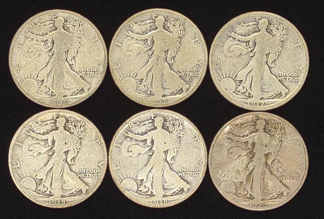 (6) Walking Liberty Half Dollar US Coins (1916-23) (1 of 7)