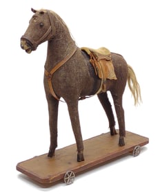 Antique German Felt Covered Horse Pull Toy