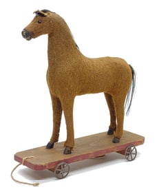 Antique German Felt Covered Horse Pull Toy