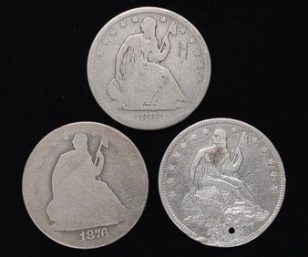 3 Seated Liberty US Half Dollars (1861-O, 1876-S)