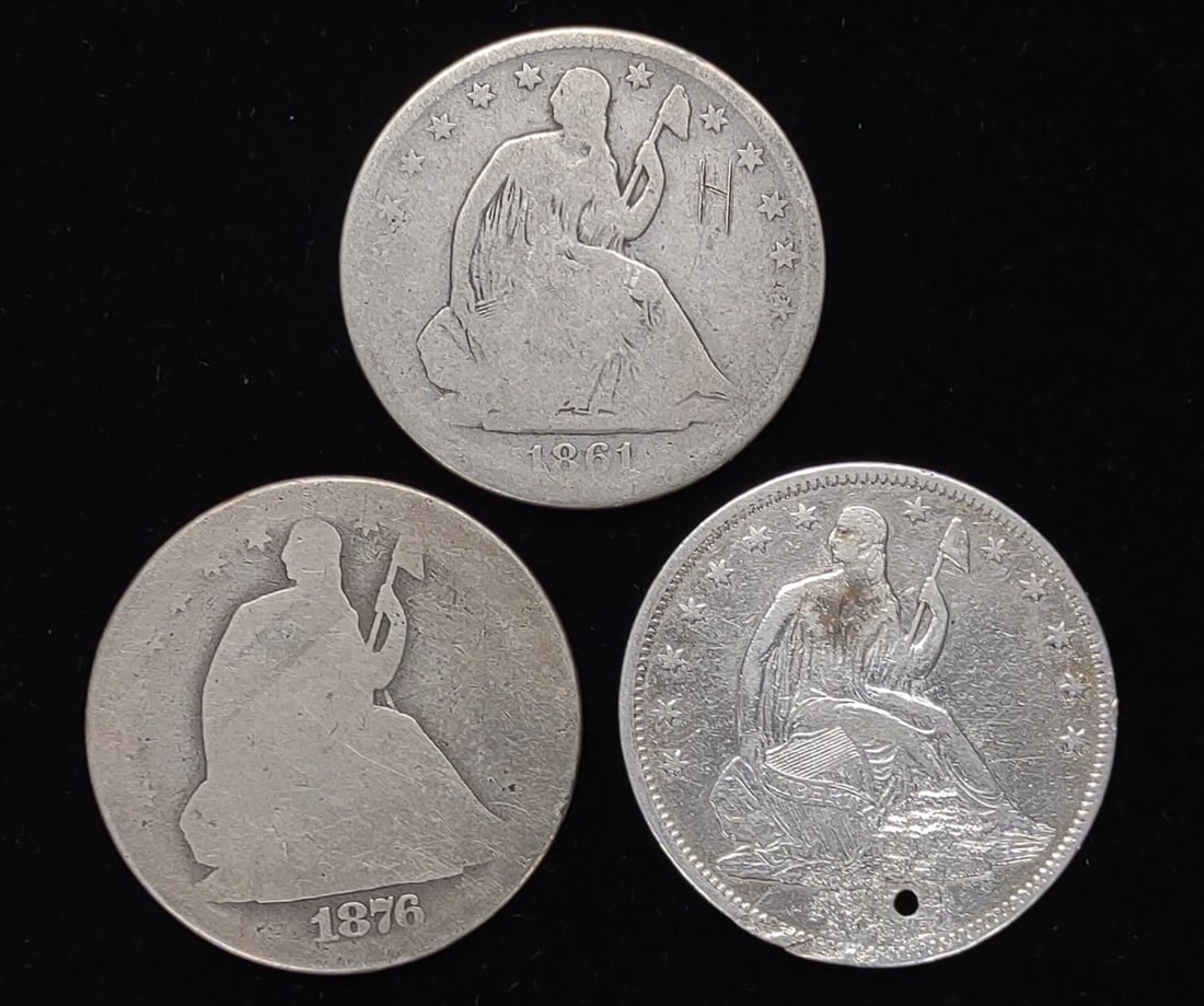 3 Seated Liberty US Half Dollars (1861-O, 1876-S) (1 of 7)