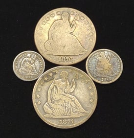 (4) Seated Liberty US Coins Half, Dime, Half Dime