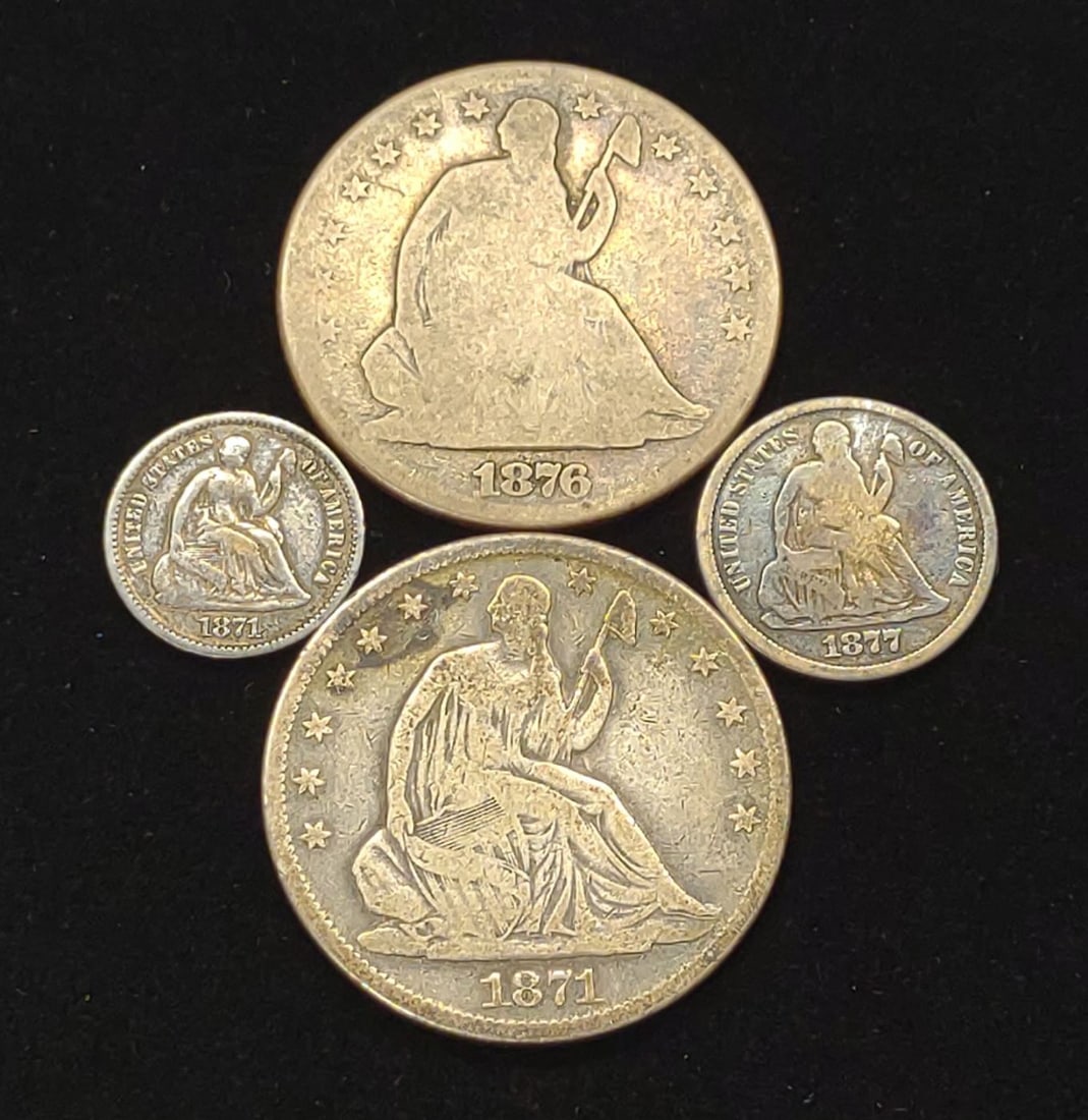 (4) Seated Liberty US Coins Half, Dime, Half Dime (1 of 9)