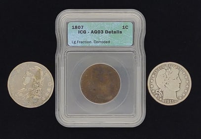 1807 Draped Bust, 1833 Capped, 1911 Barber US Coin