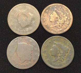 (4) Coronet Head Large Cent US Coins