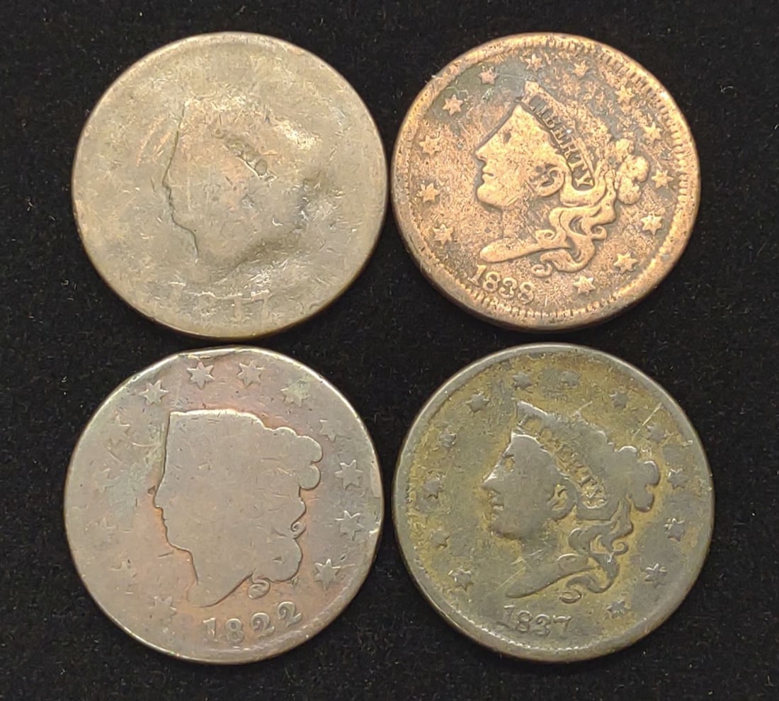 (4) Coronet Head Large Cent US Coins (1 of 10)