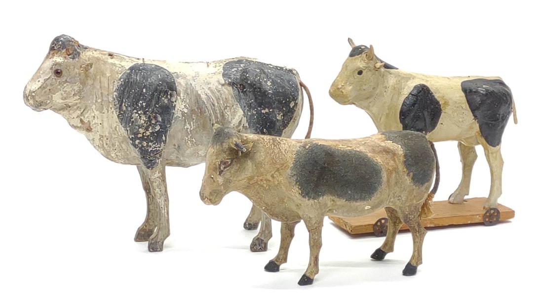 3 German Paper Mache & Composite Cow Toys (1 of 7)