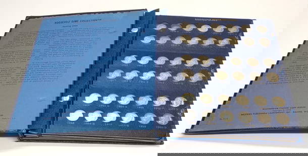 Complete 1946-1986 Whitman Roosevelt Dime Album: 1946 - 1986 Whitman Roosevelt Dime Collection book by Western Publishing Company, Inc. 1978. Book is complete with full collection of dimes. Includes 108 Roosevelt dimes (includes (48) 1964 and prior
