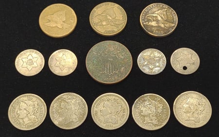 (13) 1800s Flying Eagle, 2 & 3 Cent US Coins