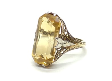 14K Gold Art Deco Filigree Citrine Ring (sz 5.25)