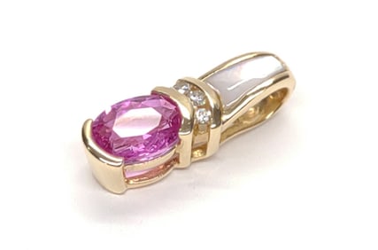 14K Gold 1ct Ruby, Diamond & MOP Pendant