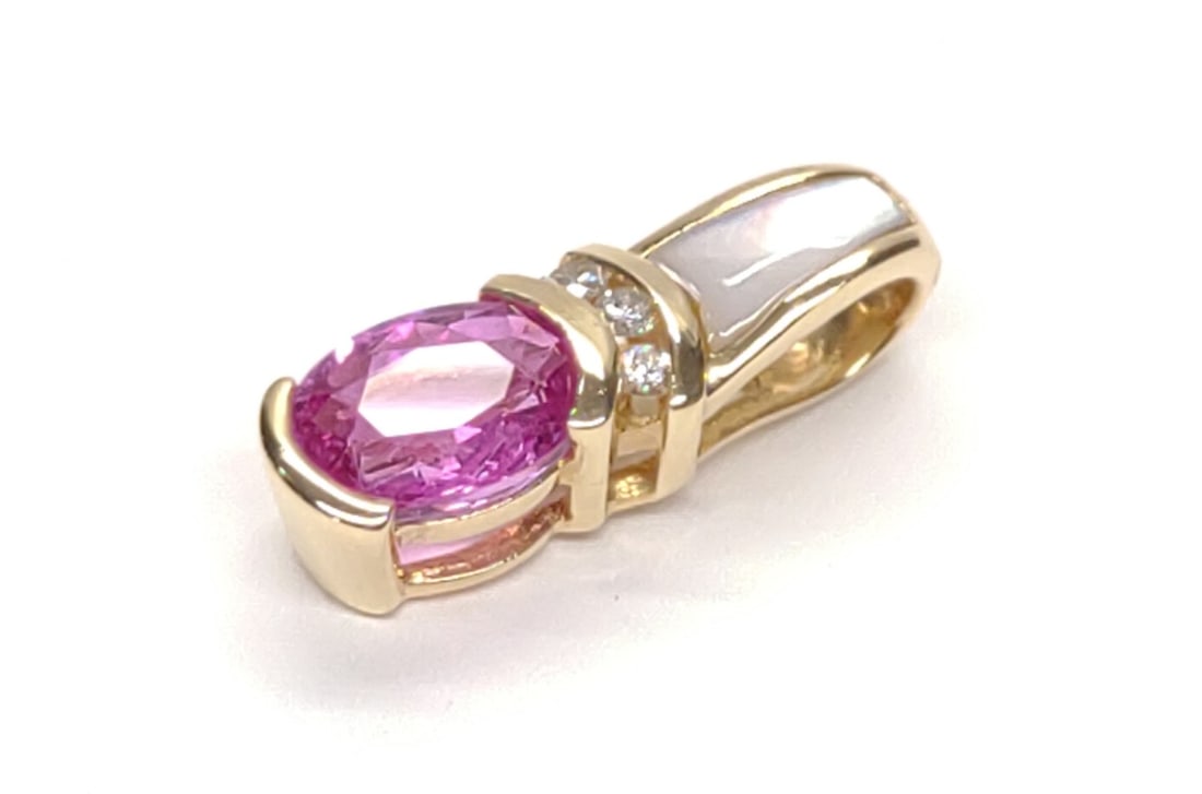 14K Gold 1ct Ruby, Diamond & MOP Pendant (1 of 5)