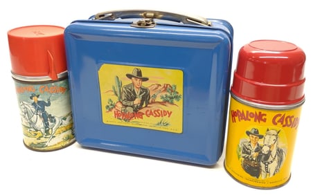 1950 Hopalong Cassidy Lunch Box w/ 2 Thermoses